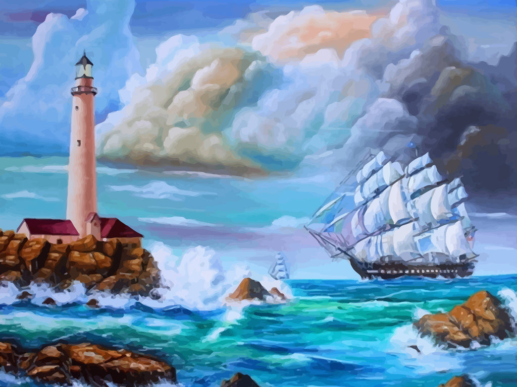 Lighthouse and Sailing Ship Paint by Numbers