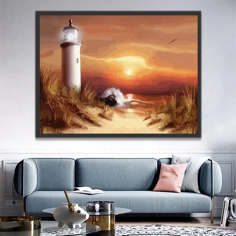 Lighthouse at Sunset Paint by Numbers