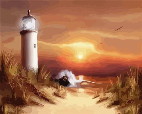 Lighthouse at Sunset Paint by Numbers