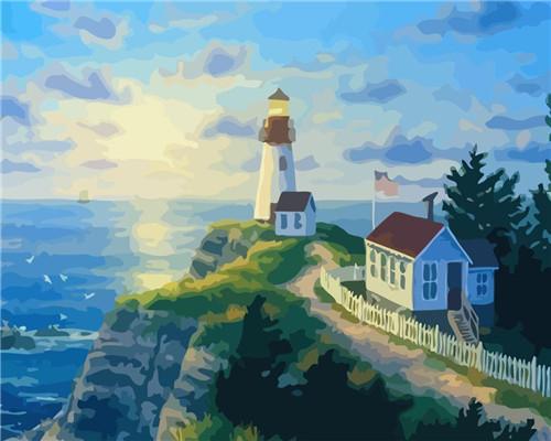 Lighthouse on the Cliff Paint by Numbers