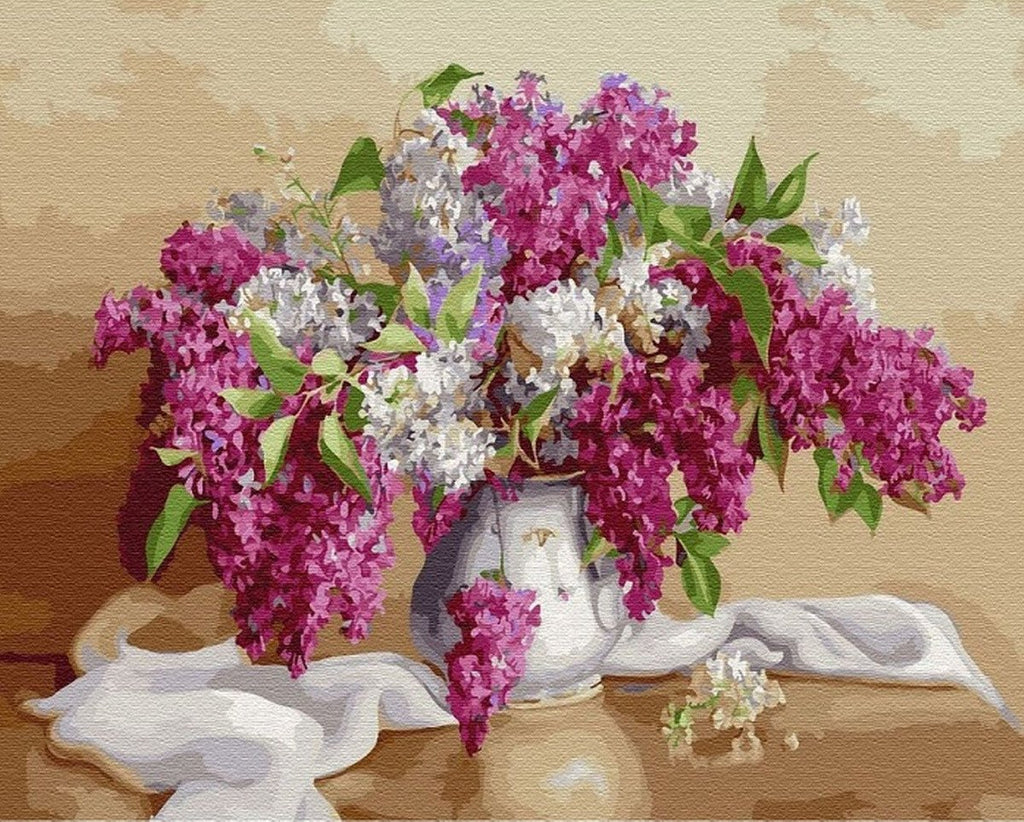 Lilacs in White Vase Paint by Numbers