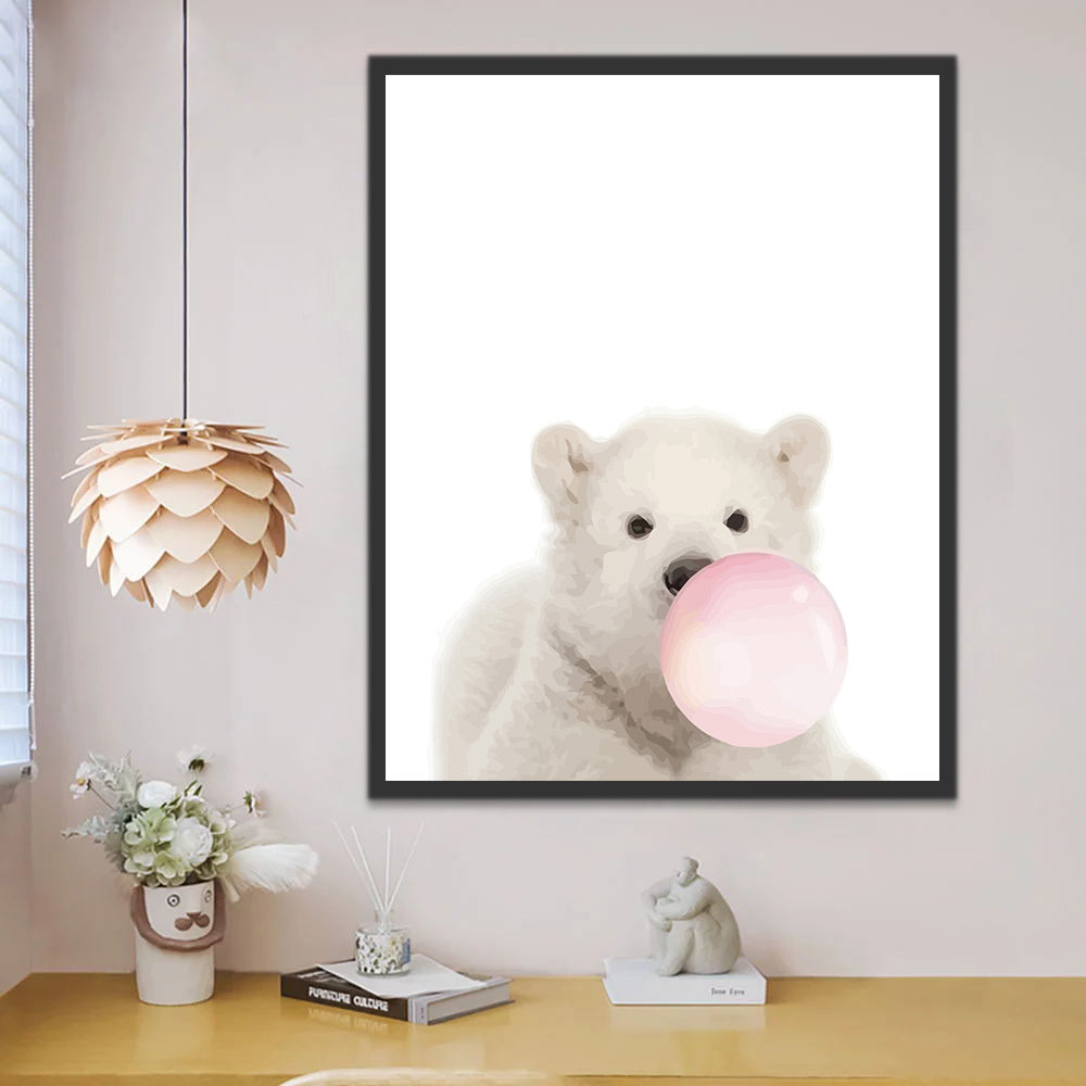 Little Bear with Pink Balloon Paint by Numbers