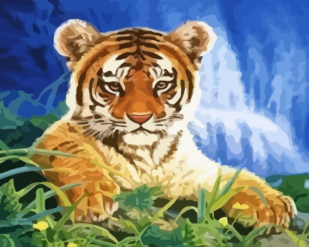 Little Tiger on the Grass Paint by Numbers