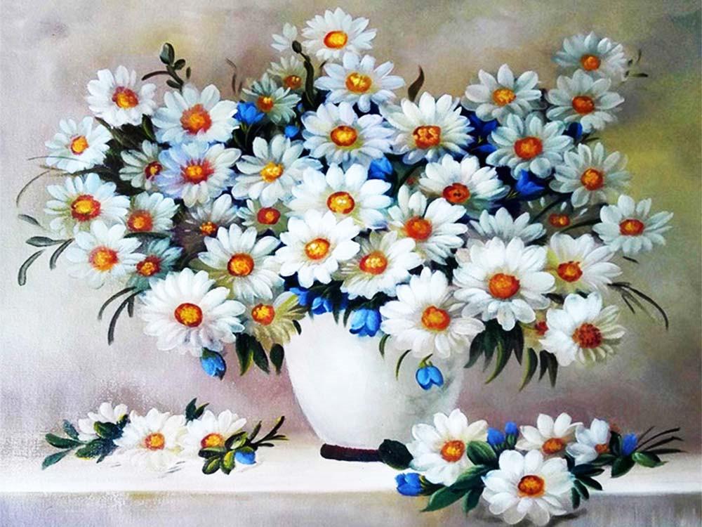 Little White Flowers in White Vase Paint by Numbers