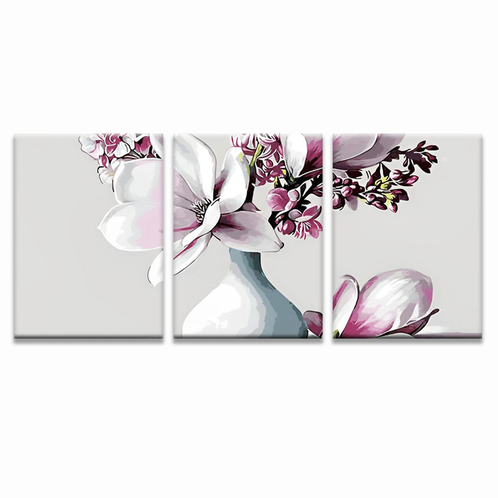 Magnolia in White Vase 3 Pack Paint By Numbers