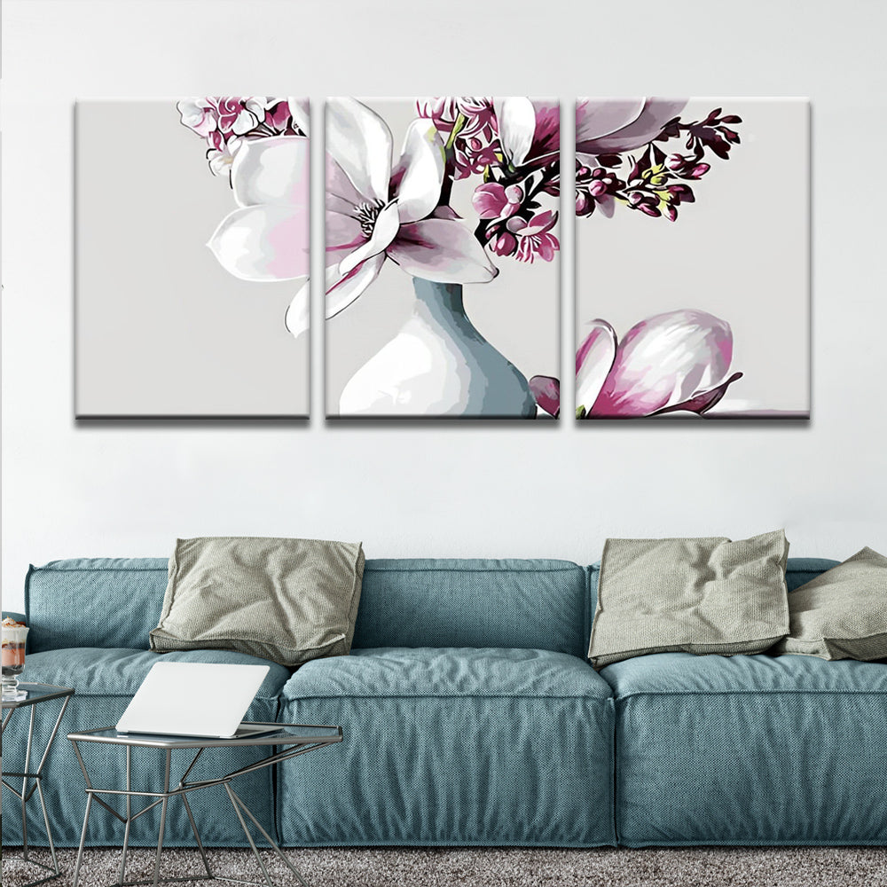 Magnolia in White Vase 3 Pack Paint By Numbers