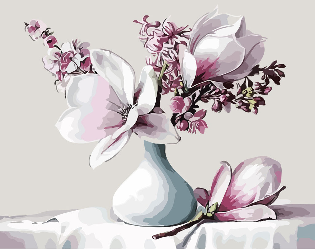 Magnolias in White Vase Paint by Numbers