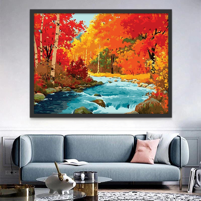 Maple Forest by the River Paint by Numbers