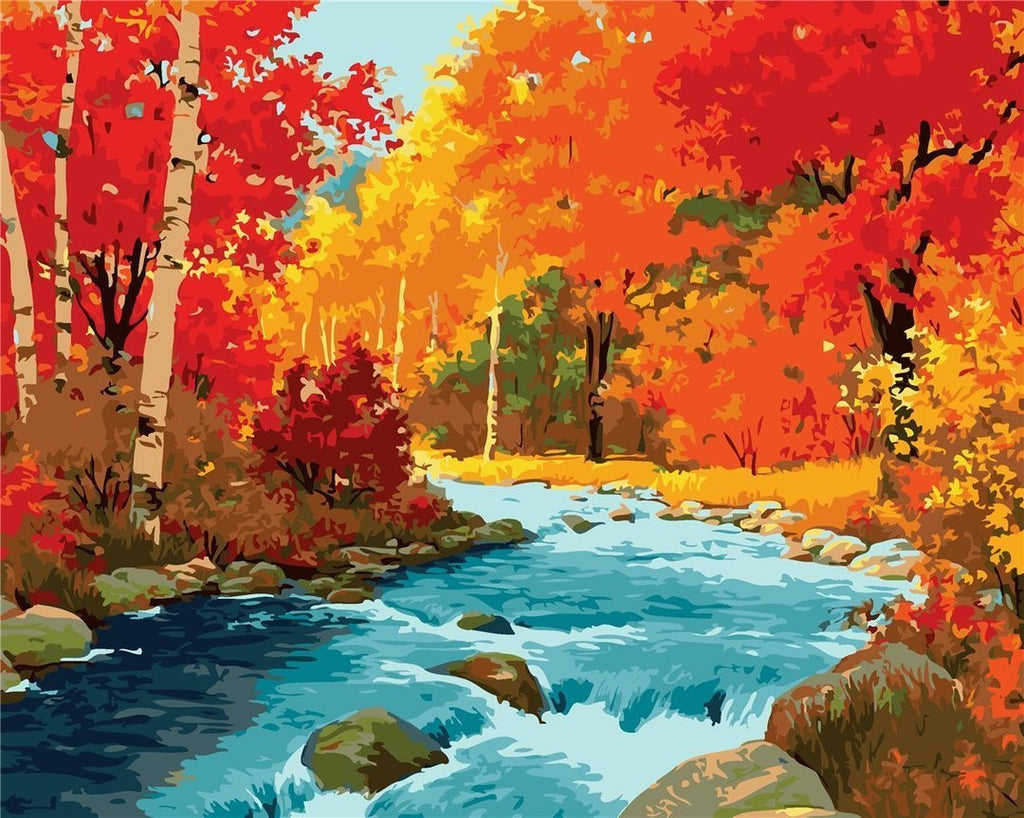 Maple Forest by the River Paint by Numbers