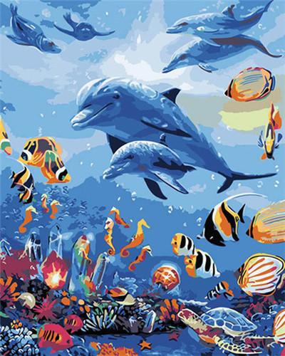 Marine Dolphins and Clownfish Paint by Numbers