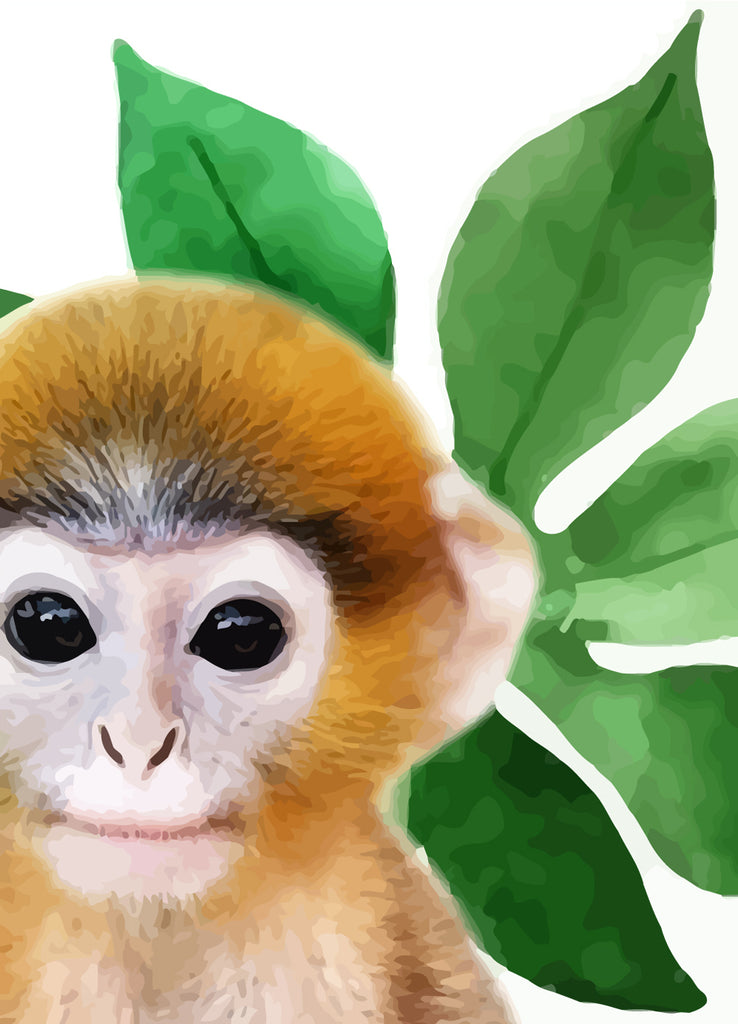 Monkey and Green Leaves Paint by Numbers