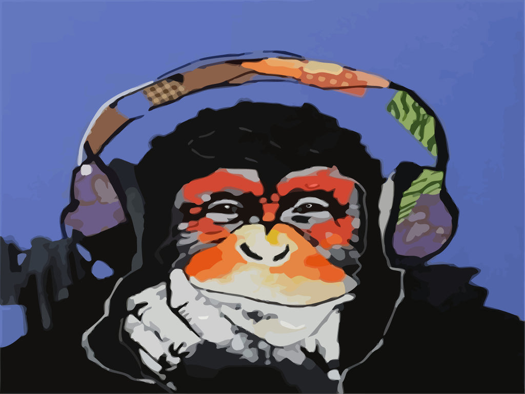 Monkey with Headphones on A Blue Background Paint by Numbers