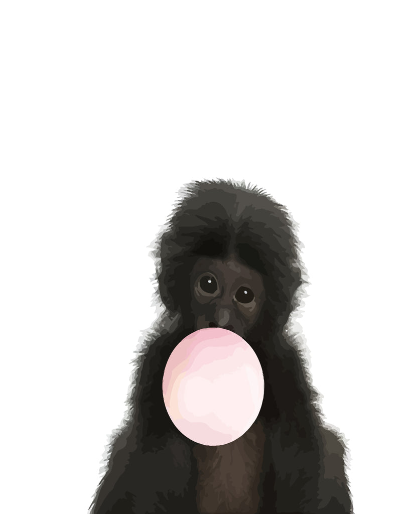 Monkey with Pink Bubble Gum Paint by Numbers