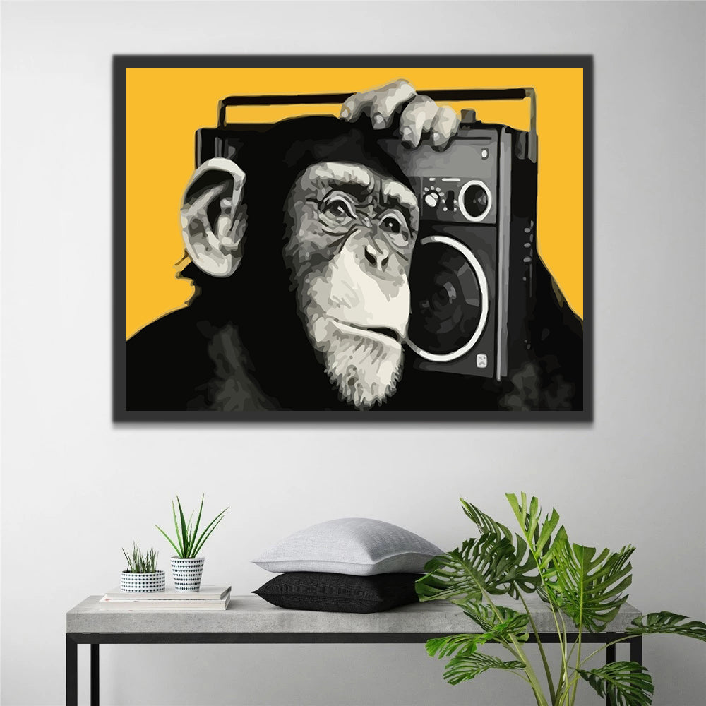 Monkey with Radio Paint by Numbers