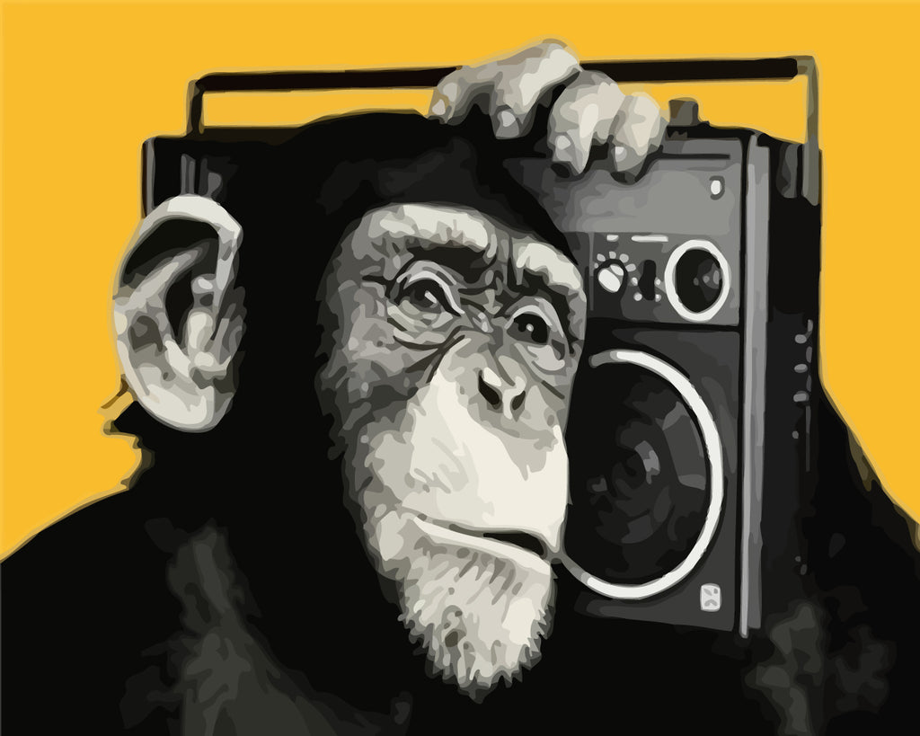 Monkey with Radio Paint by Numbers