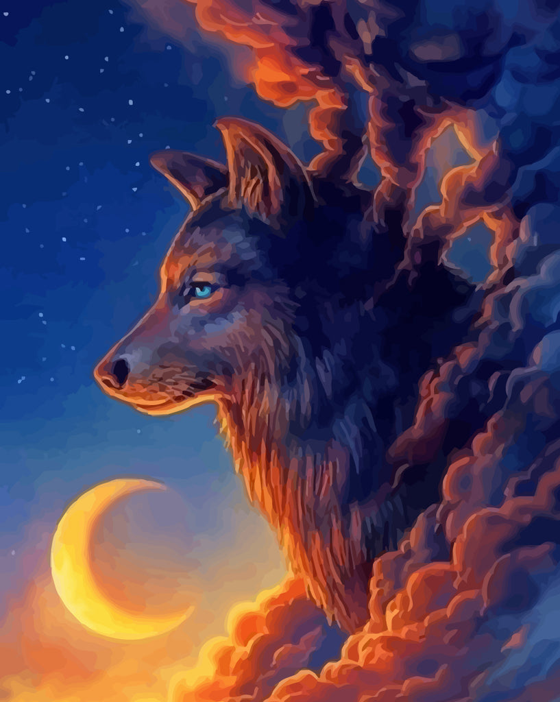 Moon and Wolf Paint by Numbers