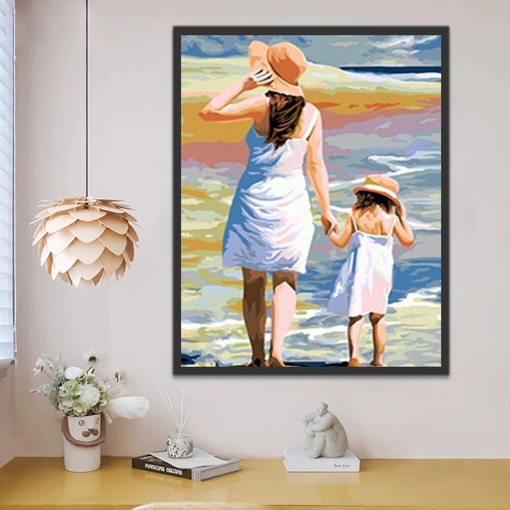 Mother and Daughter by the Sea Paint by Numbers