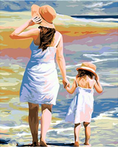 Mother and Daughter by the Sea Paint by Numbers