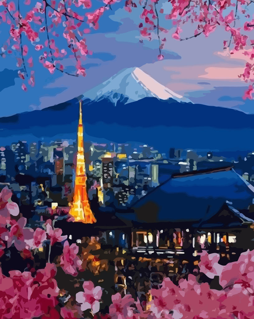 Mount Fuji and Sakura Paint by Numbers