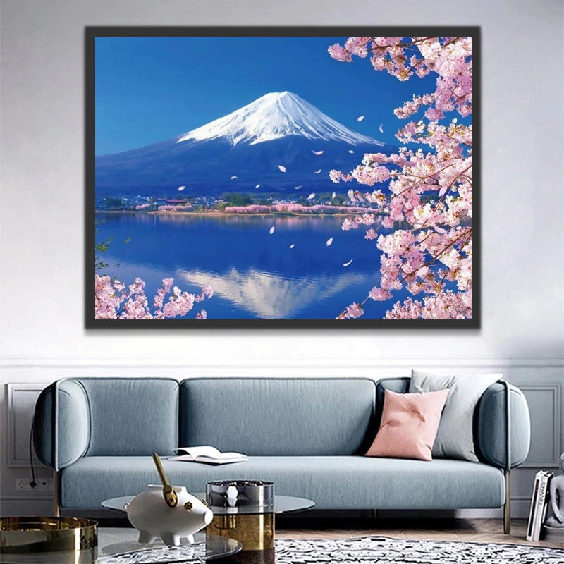 Mount Fuji and Sakura Paint by Numbers