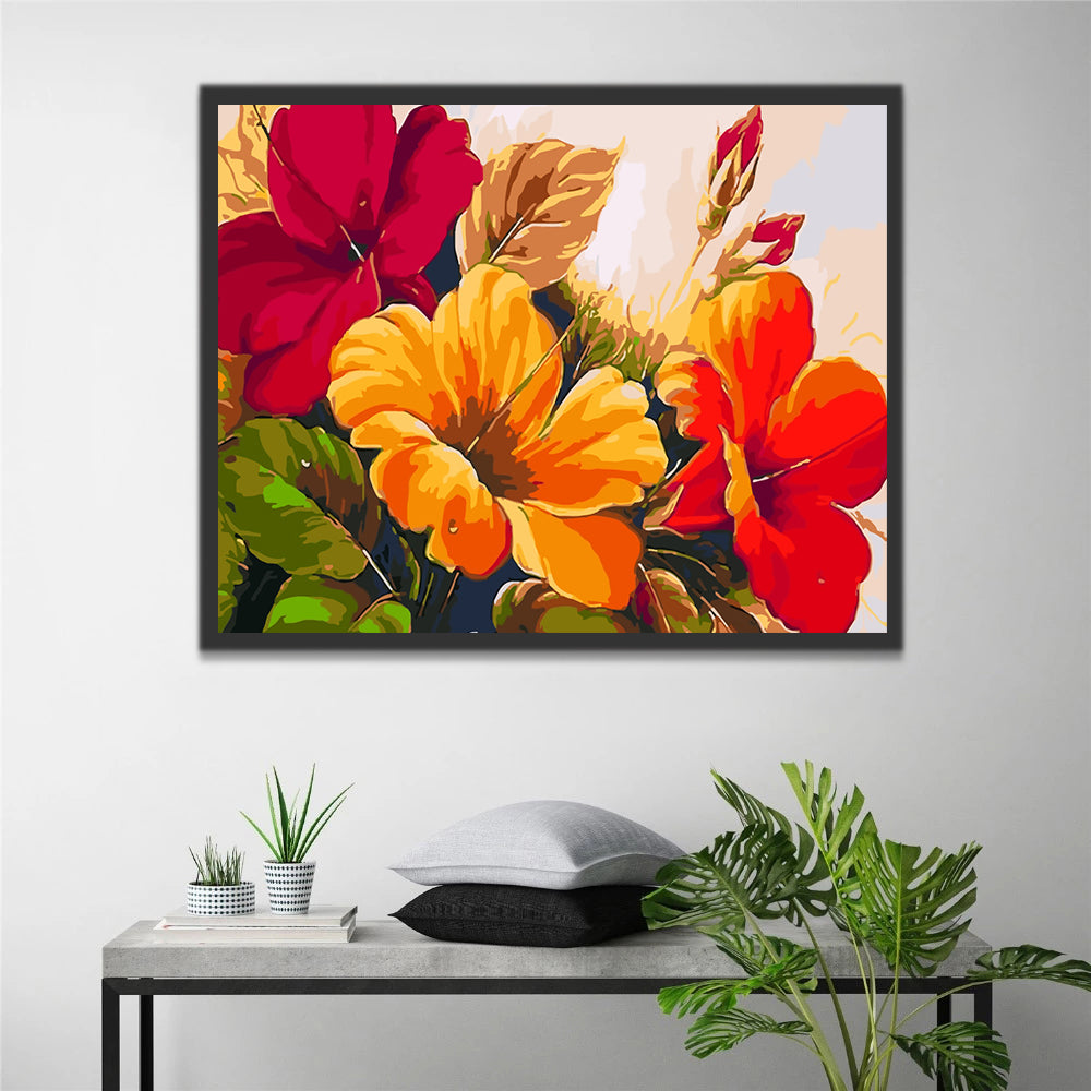 Orange and Red Hibiscus Flowers Paint by Numbers