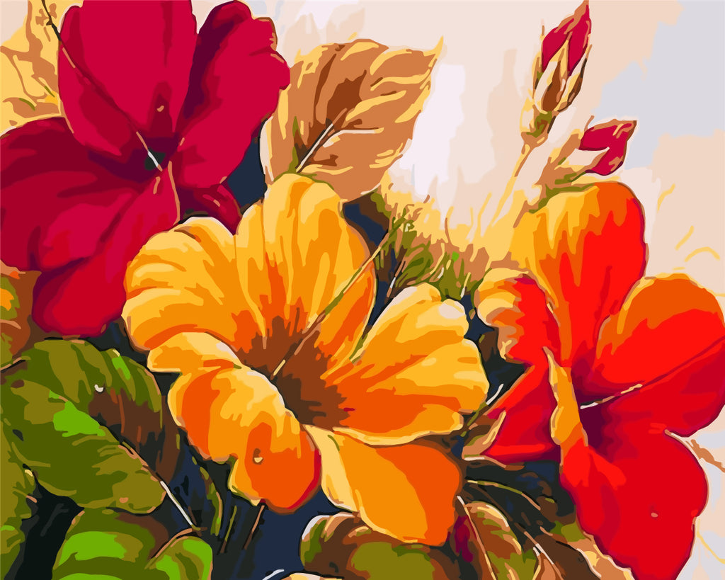 Orange and Red Hibiscus Flowers Paint by Numbers