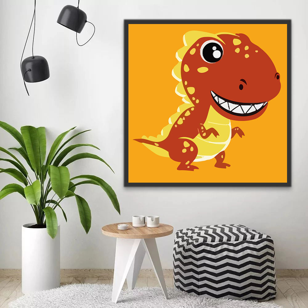 Orange Cartoon Little Dinosaur Paint by Numbers for Kids