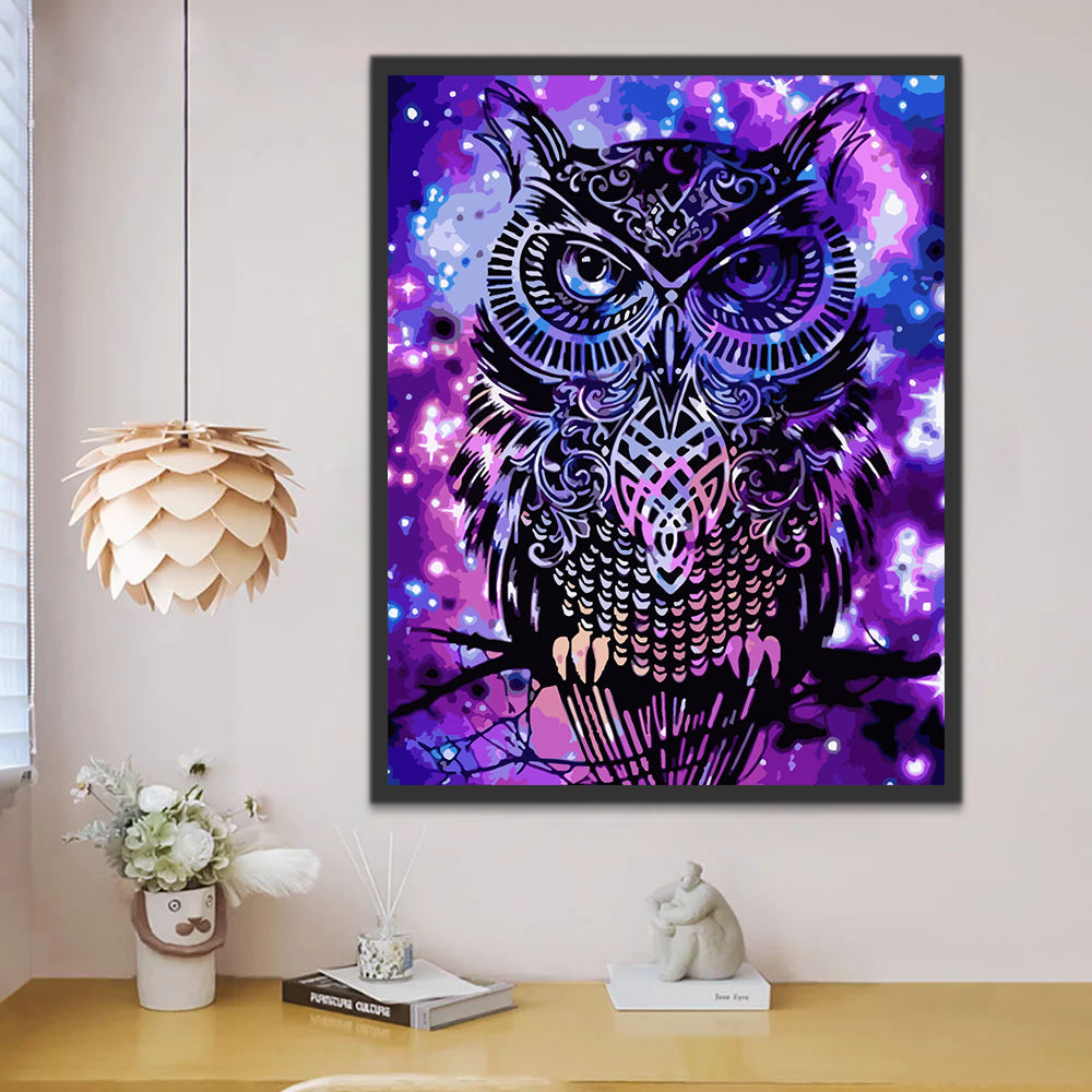 Owl on Purple Background Paint by Numbers