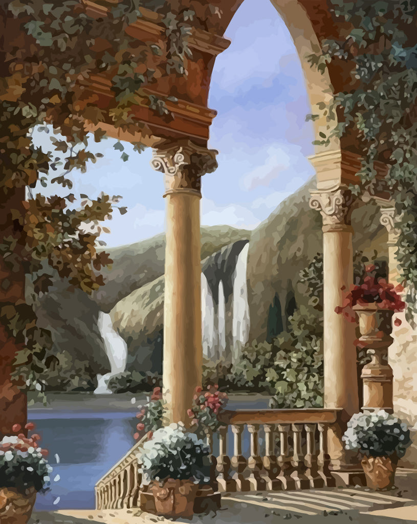 Palace and Waterfall Paint by Numbers