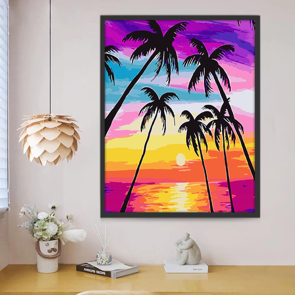 Palm Trees and Colorful Sky Paint by Numbers