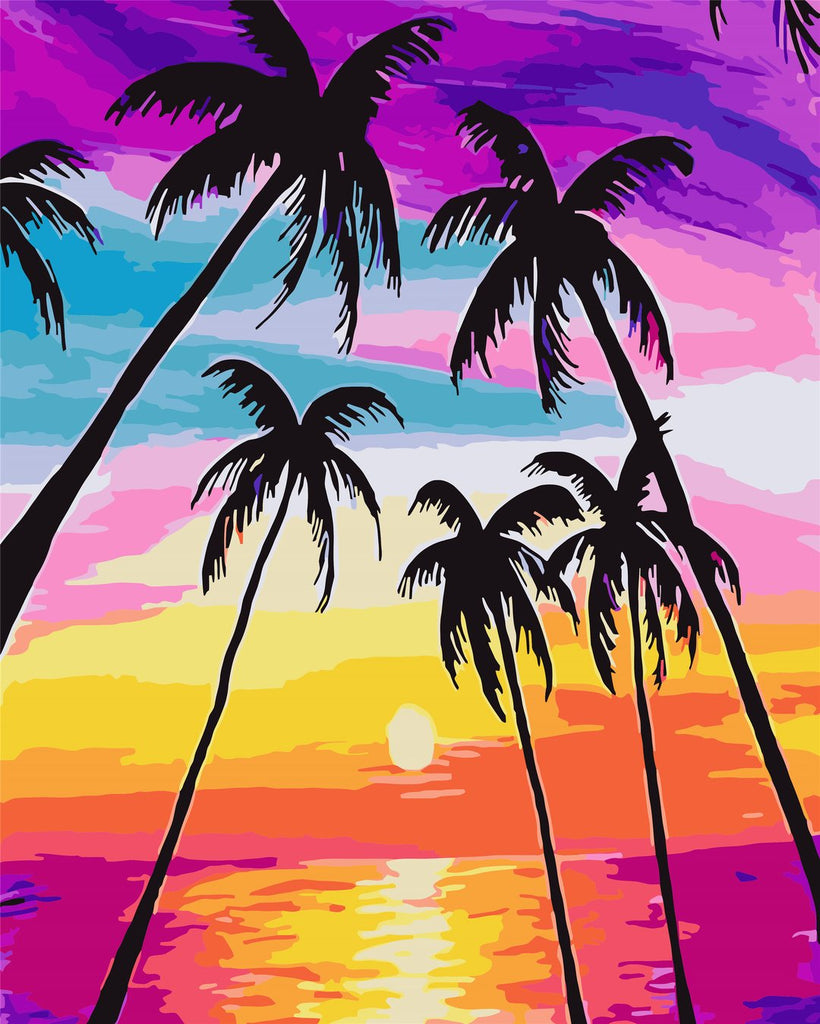 Palm Trees and Colorful Sky Paint by Numbers