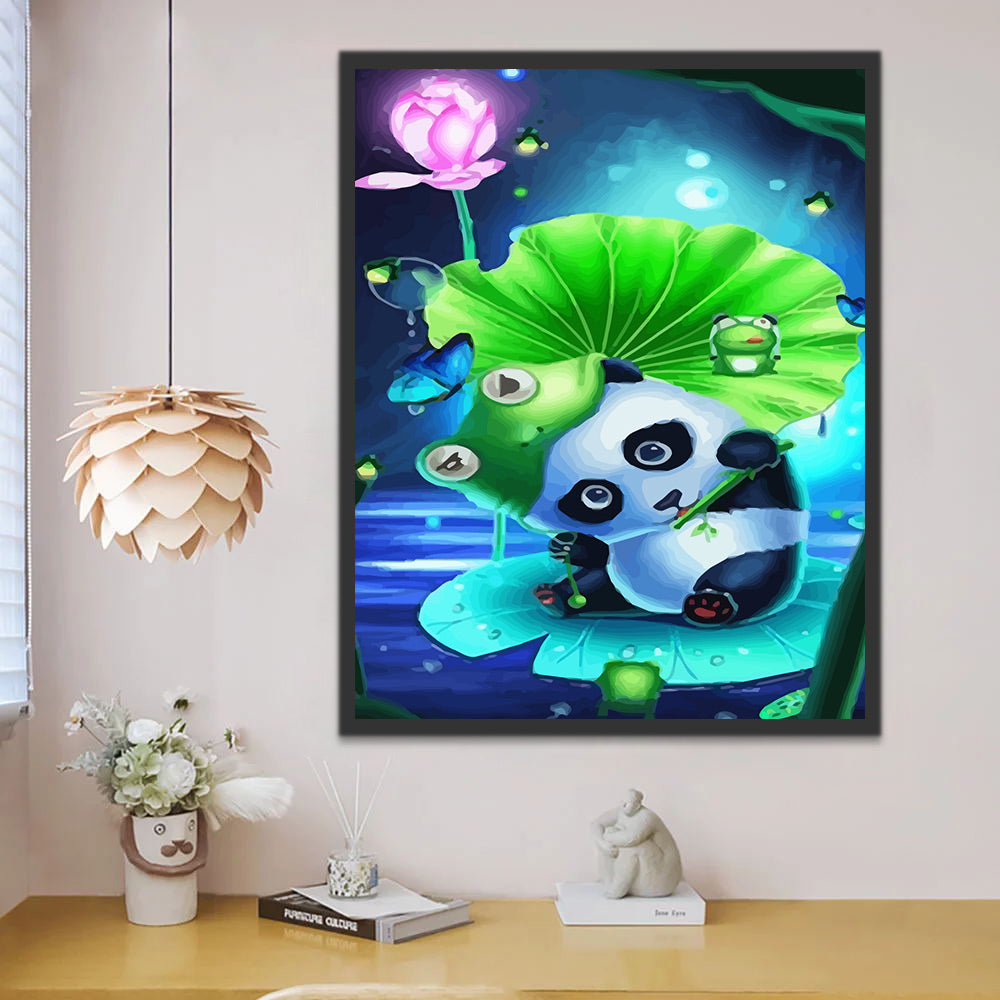 Panda Frog Lotus Paint by Numbers