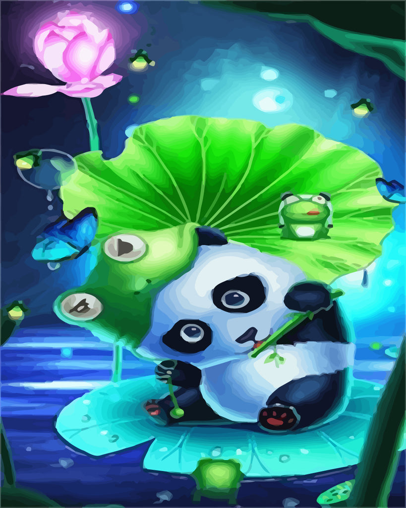 Panda Frog Lotus Paint by Numbers