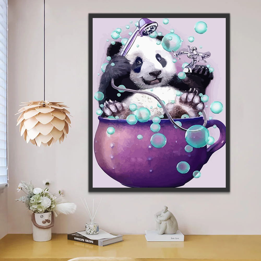 Panda Taking A Bath Paint by Numbers