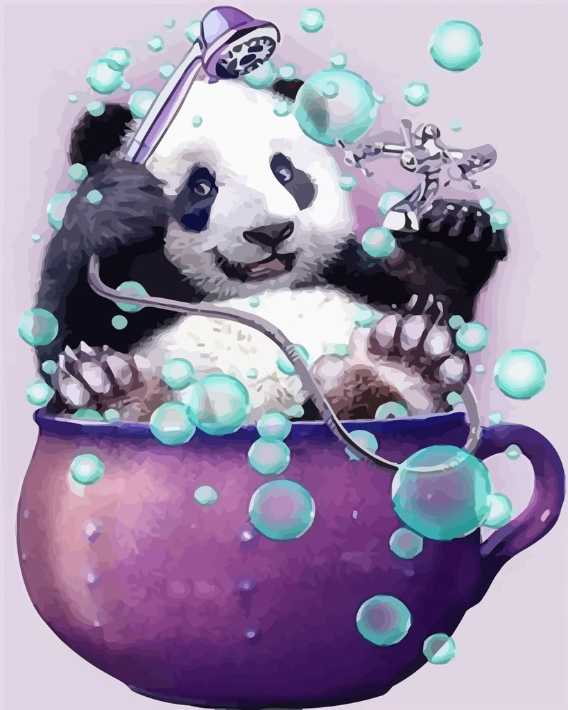 Panda Taking A Bath Paint by Numbers