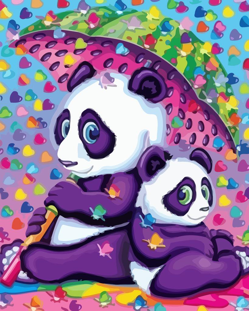 Pandas with Umbrella Paint by Numbers