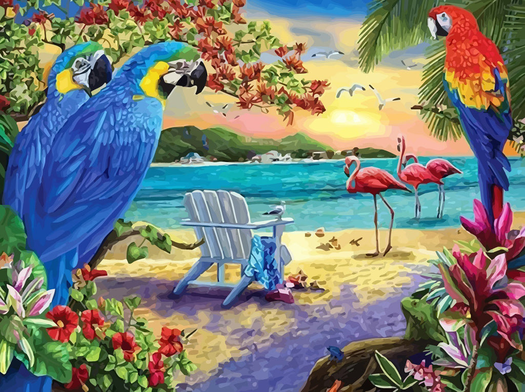 Parrots and Flamingos by the Sea Paint by Numbers