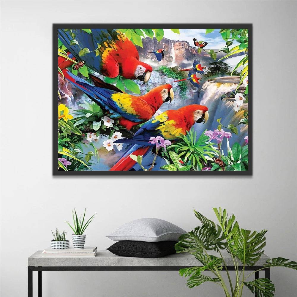 Parrots and Waterfall Paint by Numbers