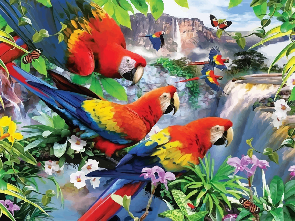 Parrots and Waterfall Paint by Numbers