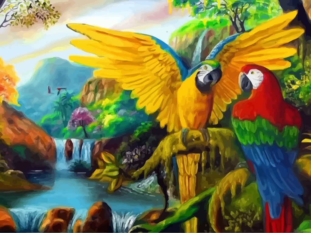 Parrots in the Forest Paint by Numbers