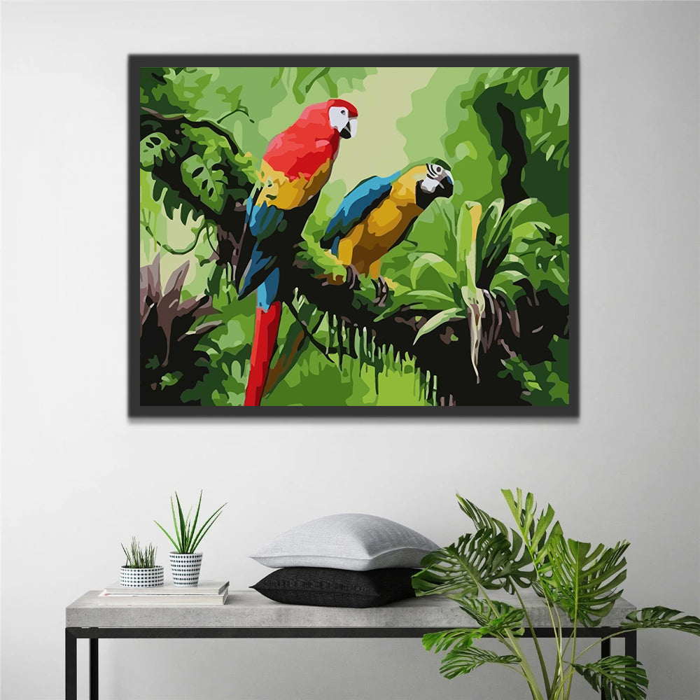 Parrots on Tree Paint by Numbers