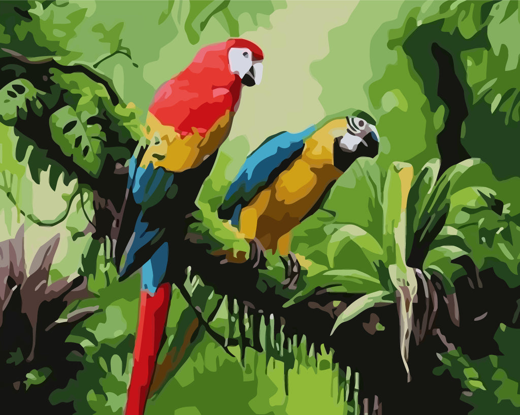 Parrots on Tree Paint by Numbers