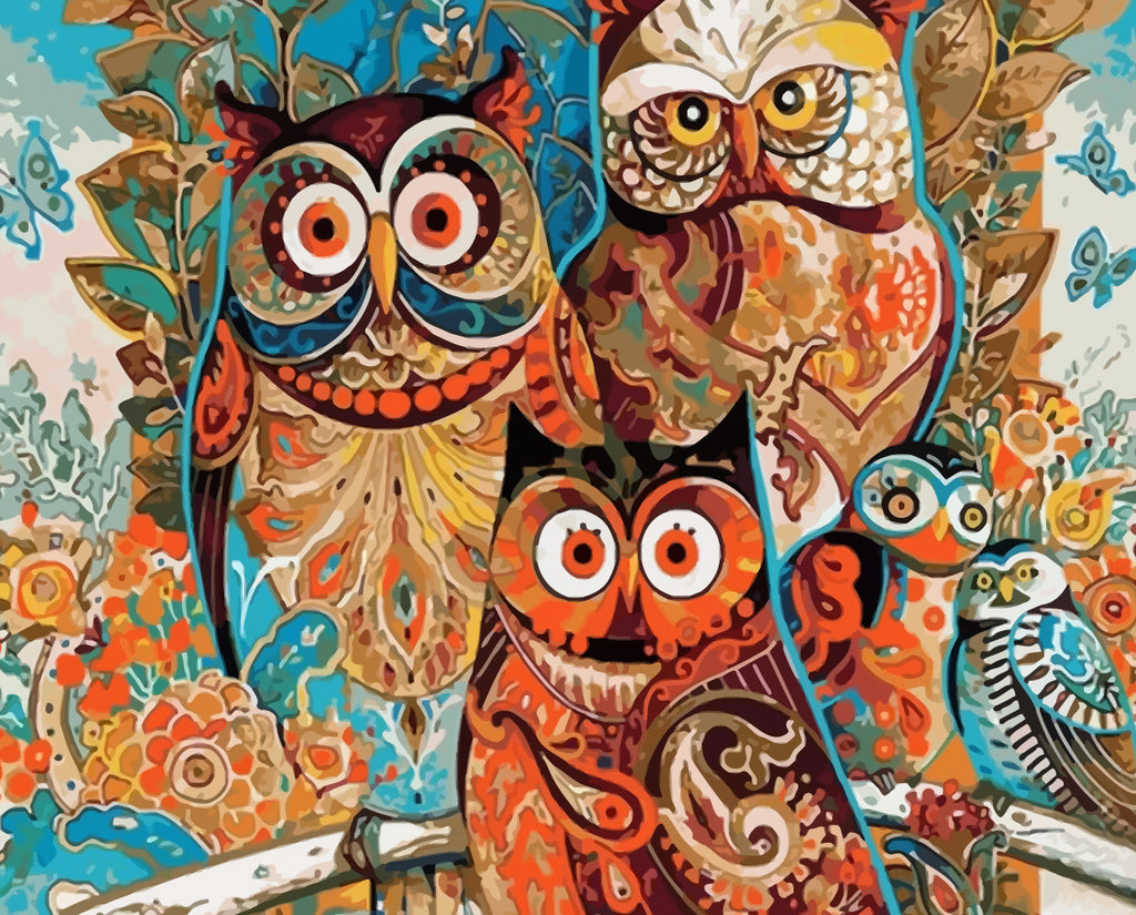 Patterned Owls Paint by Numbers