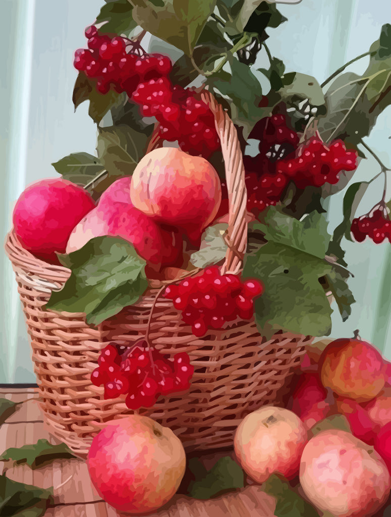 Peaches and Raspberries in Basket Paint by Numbers