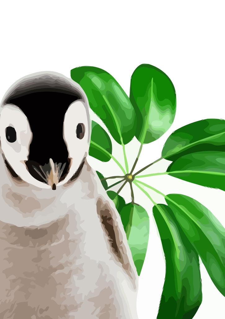 Penguin and Green Leaves Paint by Numbers