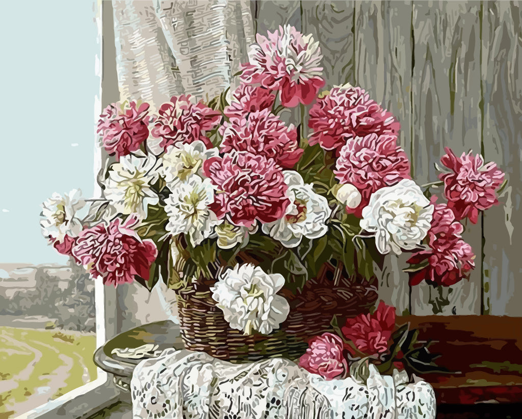 Peonies by the Window Paint by Numbers