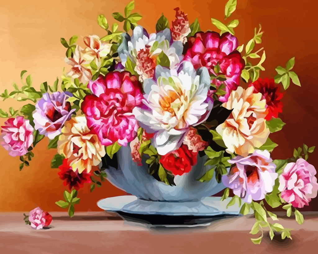 Peonies on Orange Background Paint by Numbers