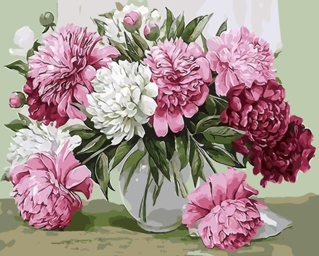 Pink and White Chrysanthemums Paint by Numbers