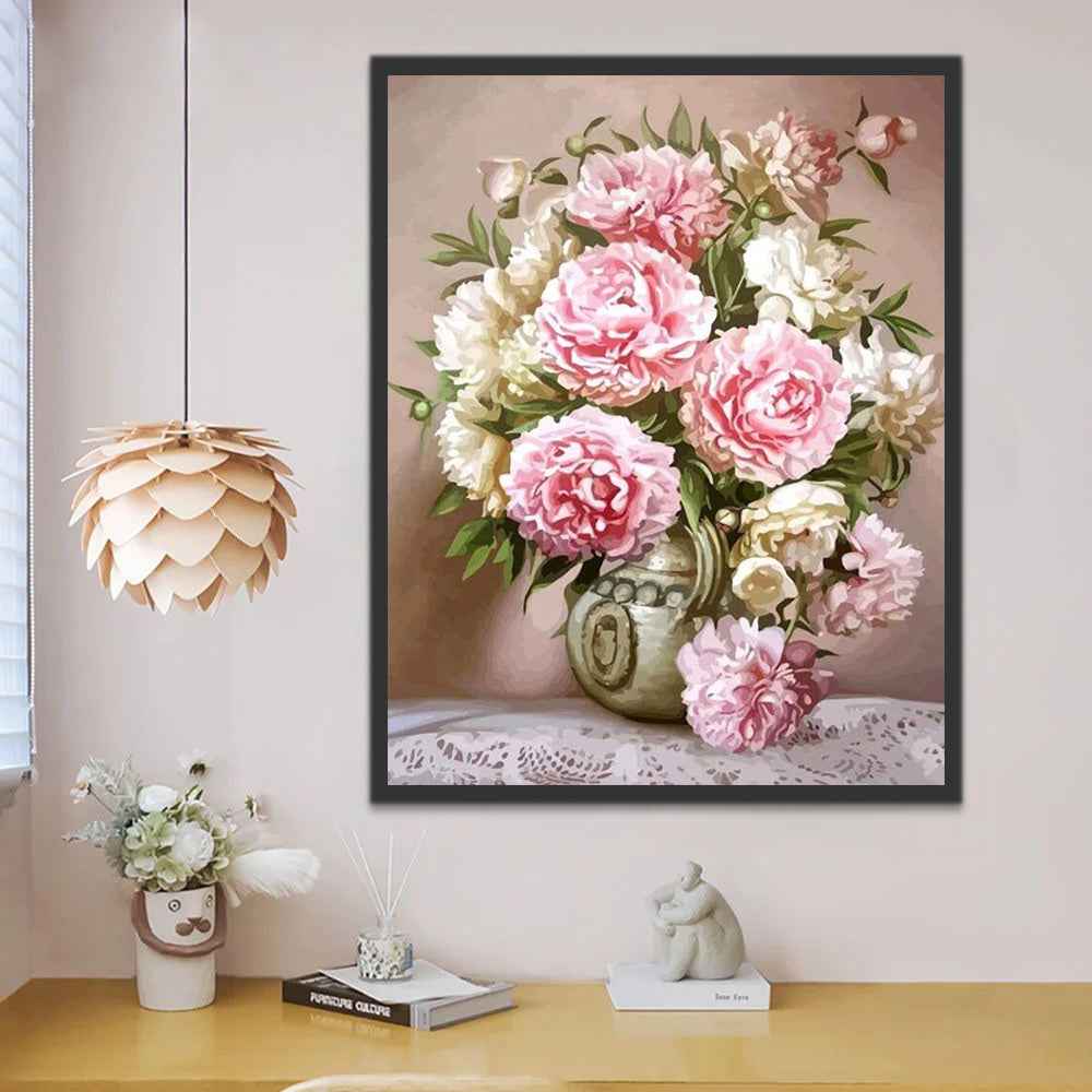 Pink and White Peonies Paint by Numbers