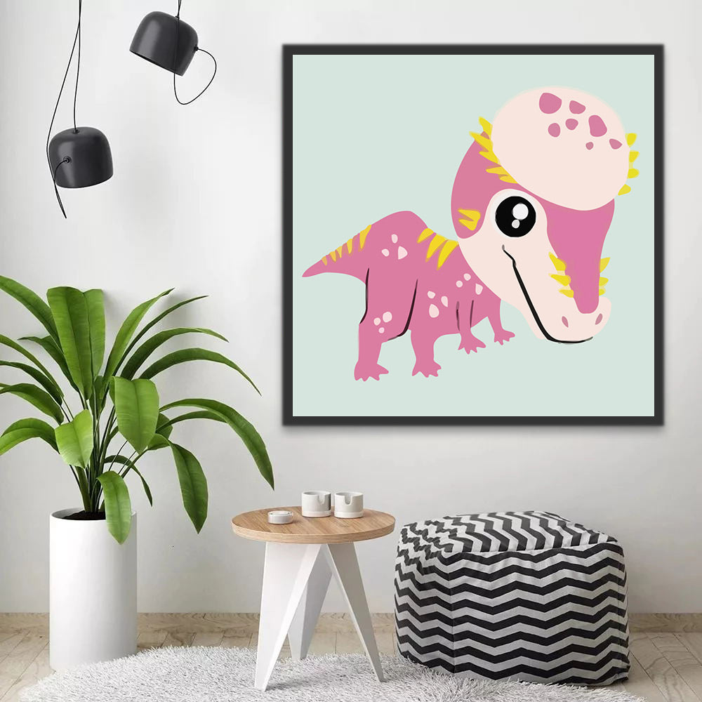 Pink Cartoon Dinosaur Paint by Numbers for Kids